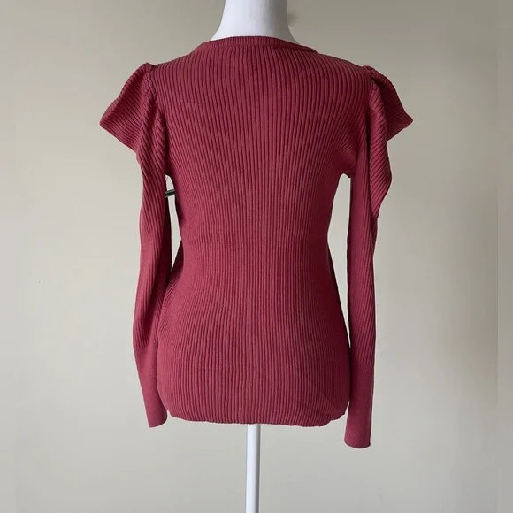 JOE'S JEANS Puff Sleeve Ribbed Long Sleeve Crewneck Sweater in Deep Pink NWOT - Picture 6 of 9